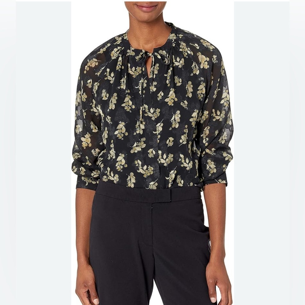 Vince Dandelion Poet Satin Silk Popover Blouse in Black. size L NWT